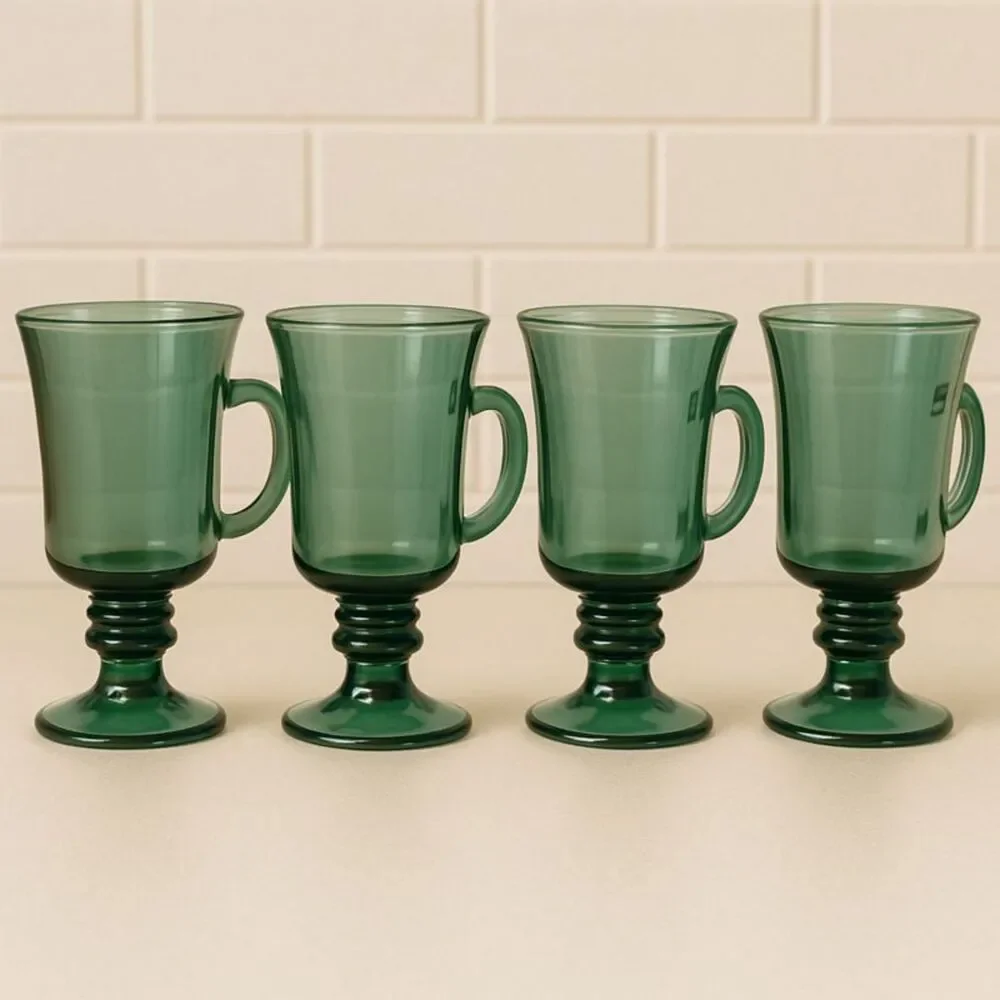 Libbey | Emerald Green Footed Irish Coffee Mugs Set of 4 | EUC - Picture 2 of 7